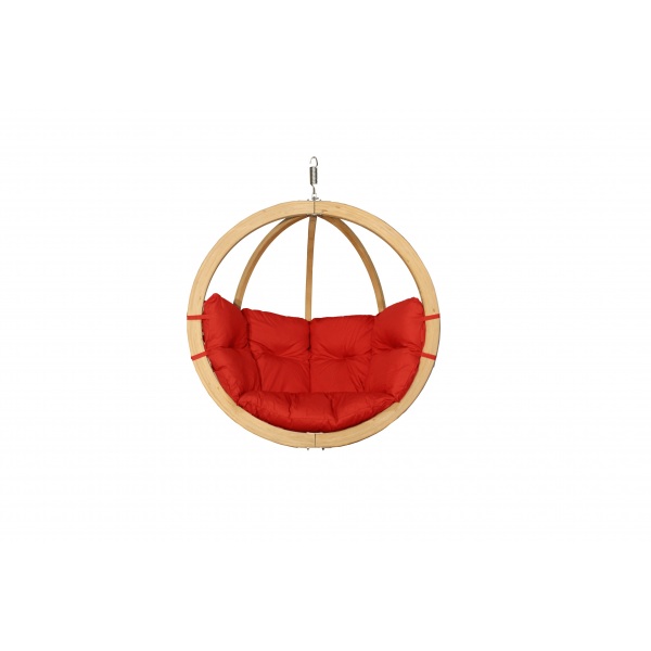 Medinis pakabinamas krėslas SWING POD su raudonos spalvos pagalve (be stovo) Medinis pakabinamas krėslas SWING POD su raudonos spalvos pagalve (be stovo)