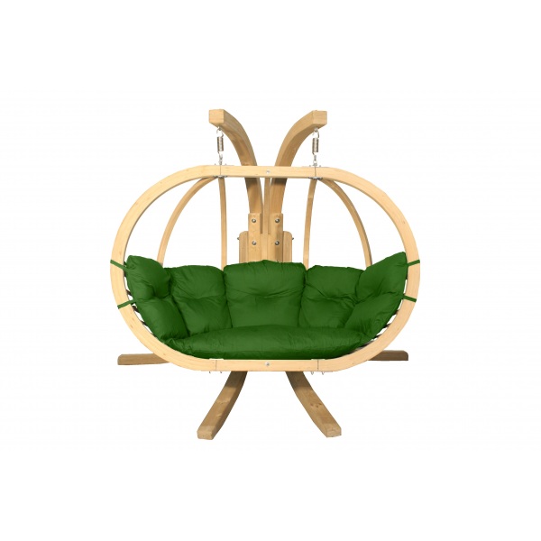 Dvivietis medinis pakabinamas krėslas su stovu SWING POD XL + žalios spalvos pagalvė Dvivietis medinis pakabinamas krėslas su stovu SWING POD XL + žalios spalvos pagalvė