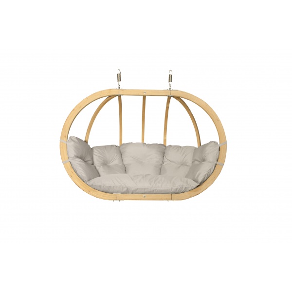 Dvivietis medinis pakabinamas krėslas SWING POD XL su kreminės spalvos pagalve (be stovo) Dvivietis medinis pakabinamas krėslas SWING POD XL su kreminės spalvos pagalve (be stovo)