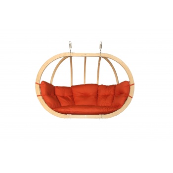 Dvivietis medinis pakabinamas krėslas SWING POD XL su raudonos spalvos pagalve (be stovo)