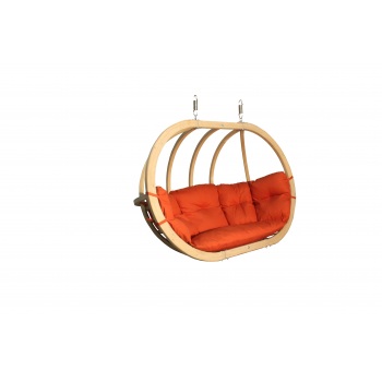 Dvivietis medinis pakabinamas krėslas SWING POD XL su raudonos spalvos pagalve (be stovo)