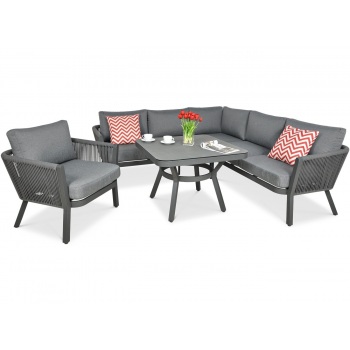 Kampinė sofa Salvador Dining Grey + fotelis