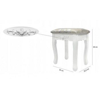 Kosmetinis staliukas Vintage LED su veidrodžiu + kėdė Baltas