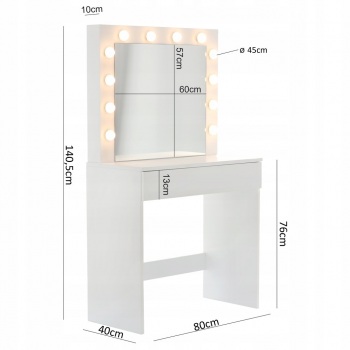Kosmetinis staliukas Hollywood 12 LED Baltas