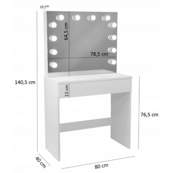 Kosmetinis staliukas Hollywood Plius 12 LED Baltas