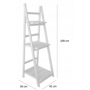 3 pakopų lentyna kopėčios, balinta mediena, aukštis 109 cm