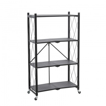 Lentyna 4 pakopų plati sulankstoma su ratukais 72x34x127cm Juoda