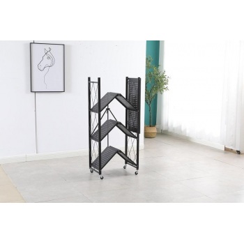 Lentyna 4 pakopų plati sulankstoma su ratukais 72x34x127cm Juoda