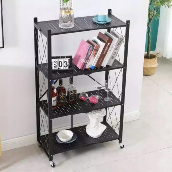 Lentyna 4 pakopų plati sulankstoma su ratukais 72x34x127cm Juoda
