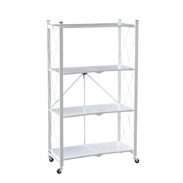 Lentyna 4 pakopų plati sulankstoma su ratukais 72x34x127cm Balta Lentyna 4 pakopų plati sulankstoma su ratukais 72x34x127cm Balta