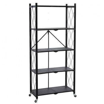Lentyna 5 pakopų plati sulankstoma su ratukais 72x34x163cm Juoda