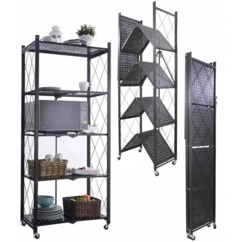 Lentyna 5 pakopų plati sulankstoma su ratukais 72x34x163cm Juoda