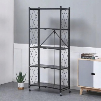 Lentyna 5 pakopų plati sulankstoma su ratukais 72x34x163cm Juoda