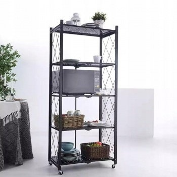 Lentyna 5 pakopų plati sulankstoma su ratukais 72x34x163cm Juoda