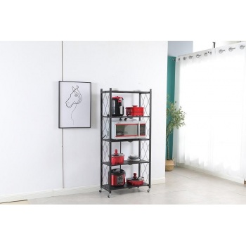Lentyna 5 pakopų plati sulankstoma su ratukais 72x34x163cm Juoda